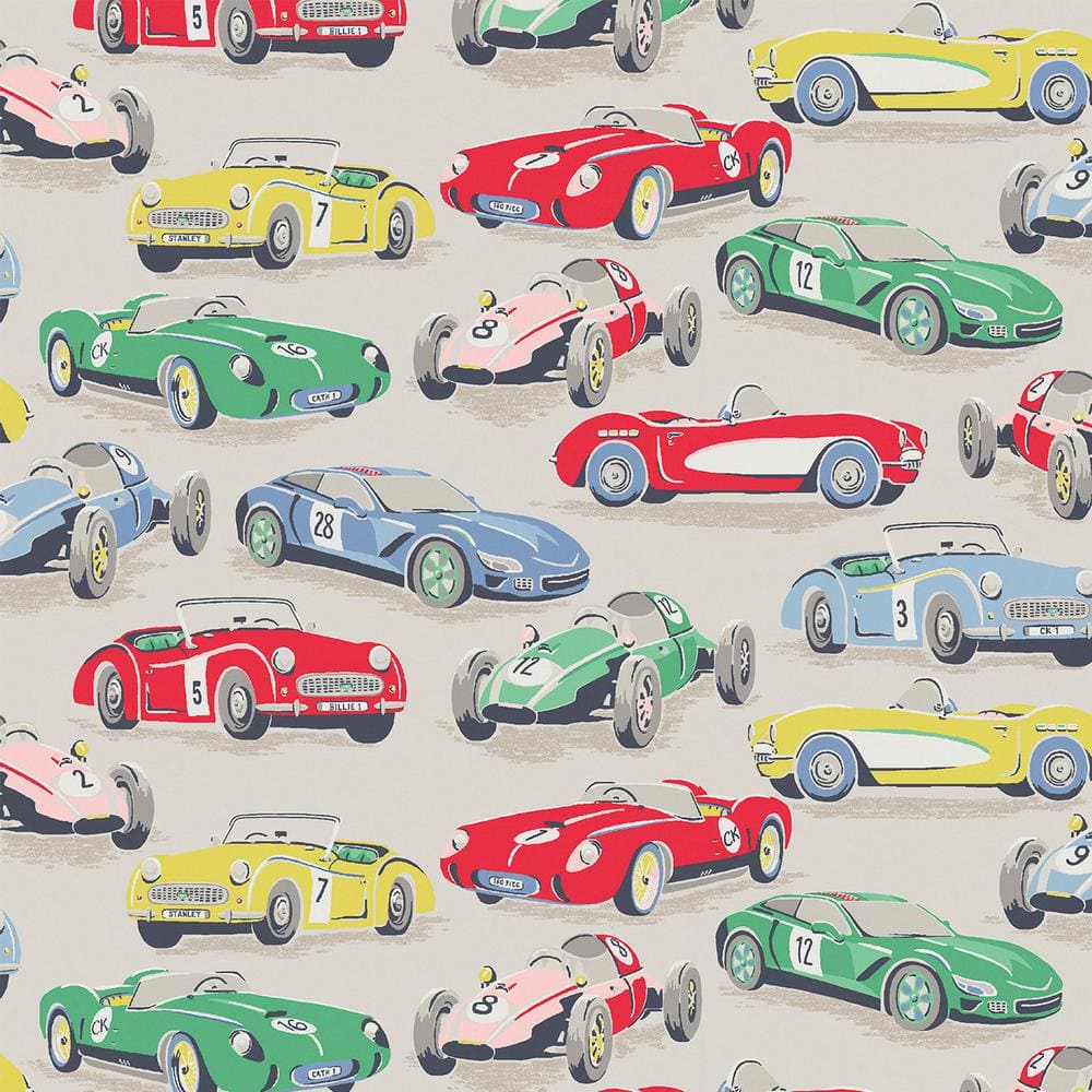 Vintage Cars Multi-Colored Wallpaper Sample