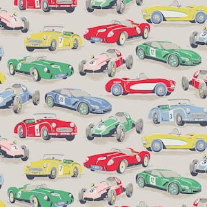 Vintage Cars Multi-Colored Wallpaper Sample