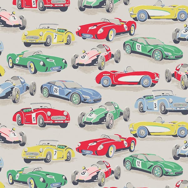 Unbranded Vintage Cars Multi-Colored Wallpaper Sample