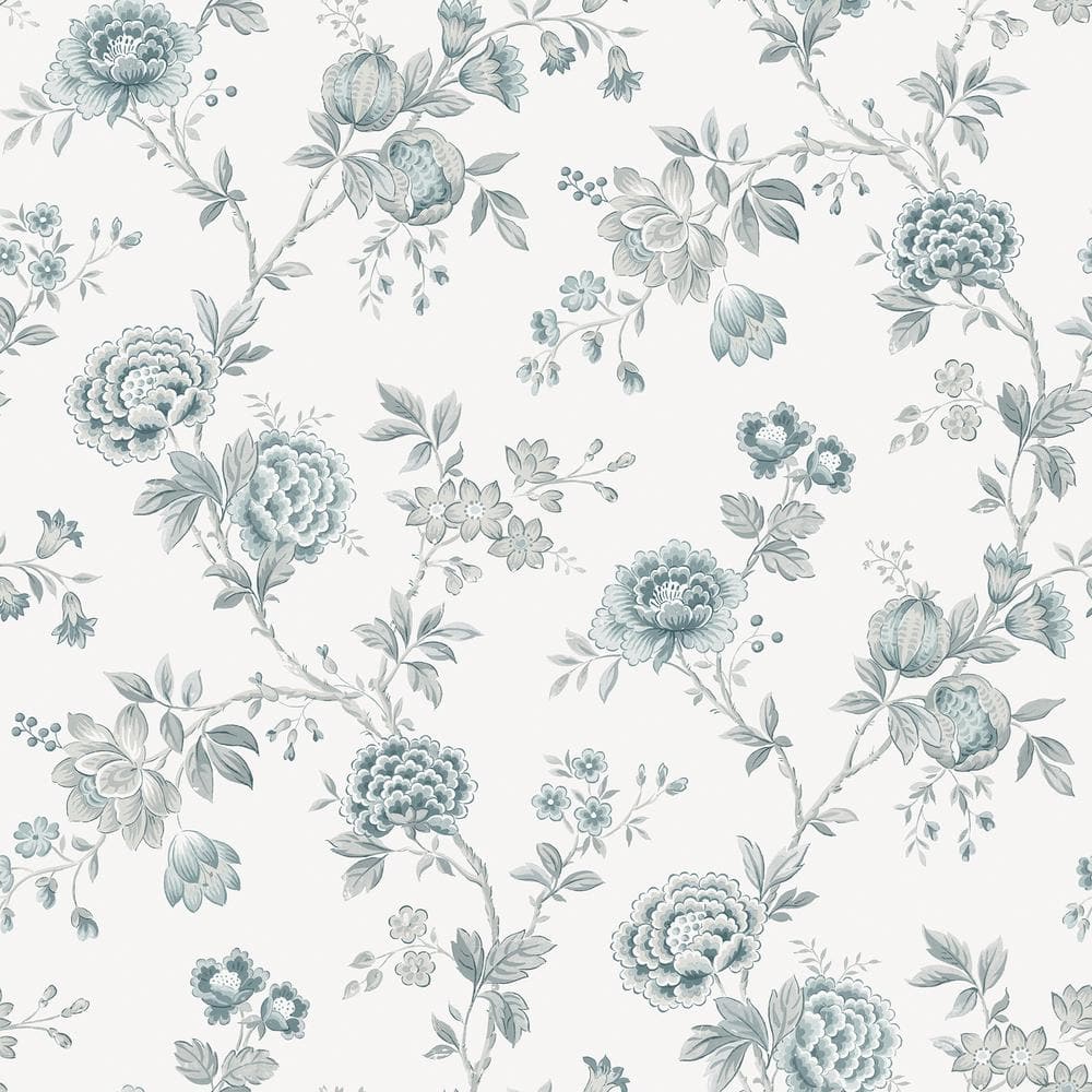 Chrysanthemum Teal Jacobean Wallpaper Sample