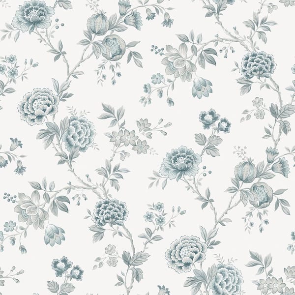 Chrysanthemum Teal Jacobean Wallpaper Sample