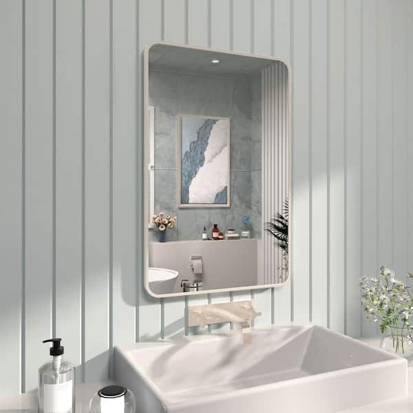 24 in. W x 36 in. H Rectangular Framed Wall Bathroom Vanity Mirror in Brushed Nickel