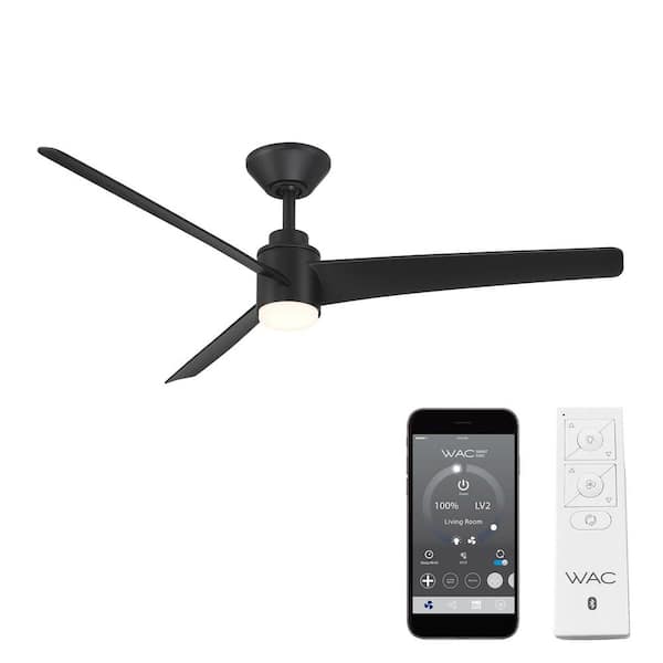 WAC Lighting Novelle 52 in. Indoor/Outdoor Matte Black 3-Blade Smart Ceiling Fan Selectable CCT Integrated LED and Remote