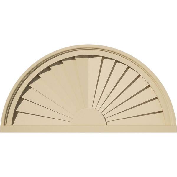 Ekena Millwork 26 in. W x 13 in. H x 2 in. P Half Round Sunburst Signature Urethane Pediment, Primed Tan