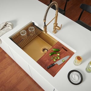 Giana Brass Matte Gold Stainless Steel 33 in. Single Bowl Undermount Workstation Kitchen Sink