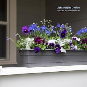 Dura Cotta 30 in. Charcoal Cotta Plastic Window Box Planter with Tray