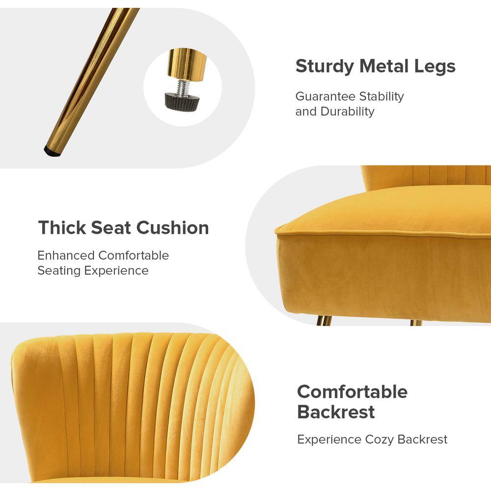 Mustard Velvet Armless Accent Chair with Gold Legs