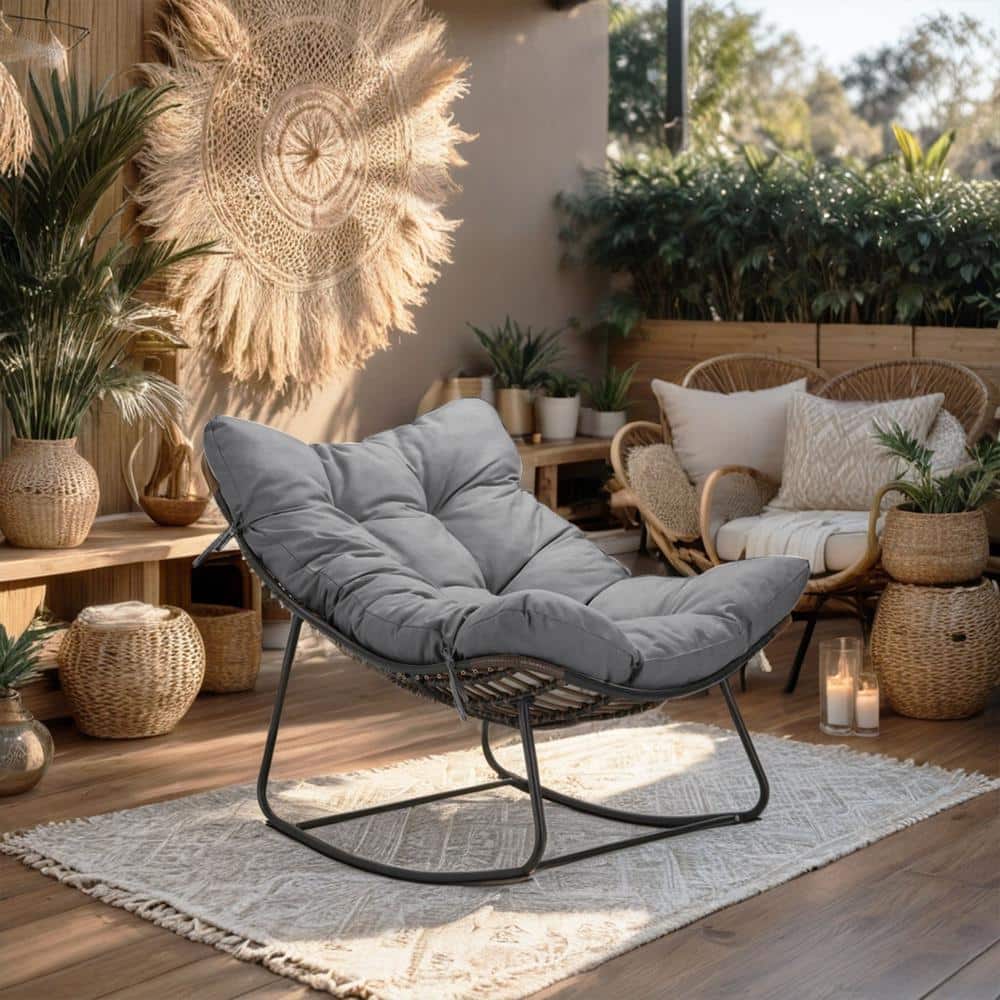 SFY✩.*˚ Light Grey 36 x 46 x 34 in. Metal Outdoor Rocking Chair with
