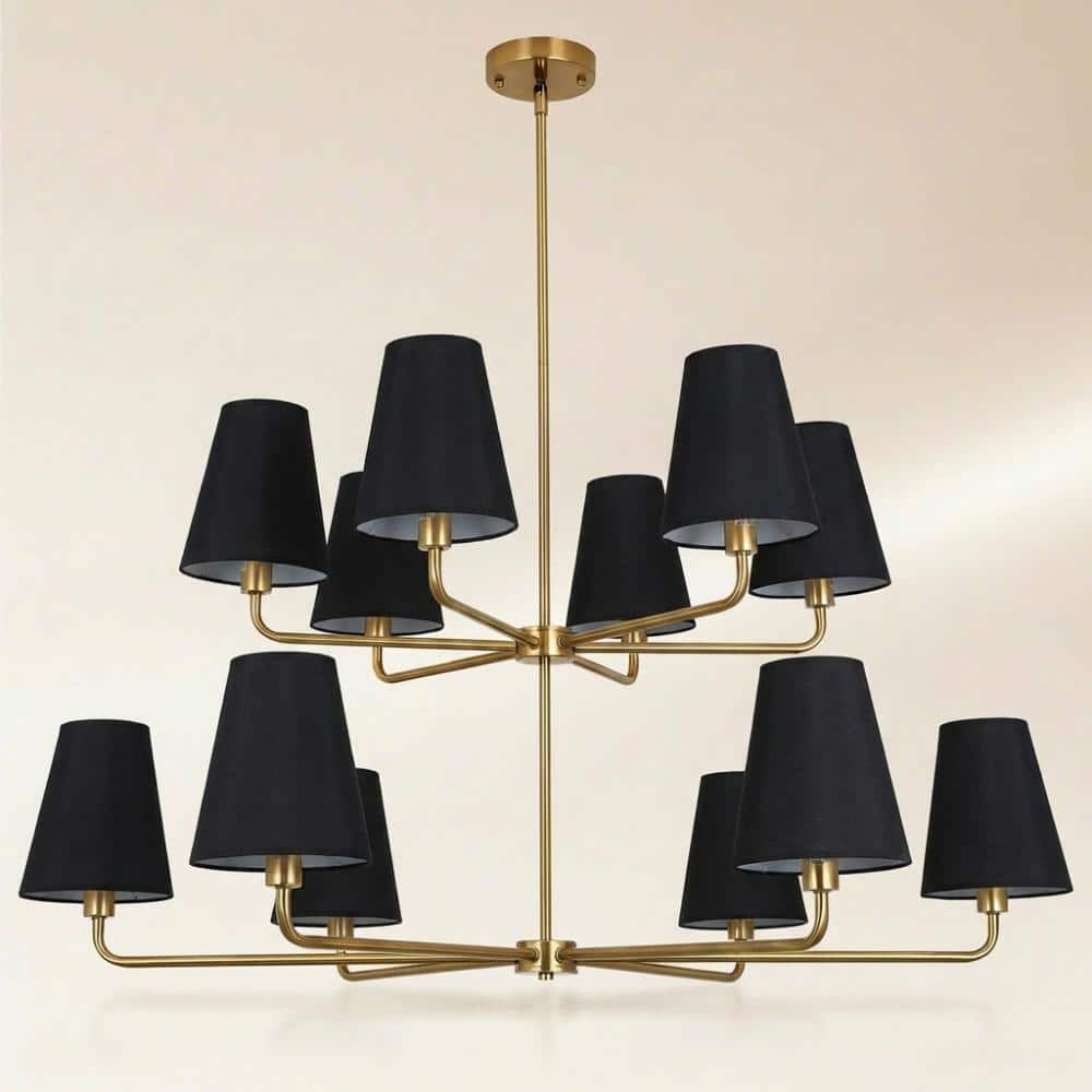 12-Light Black Fabric Shade Chandelier, Antique Gold Finish, Modern Farmhouse Pendant Light price history on PriceWatchPro