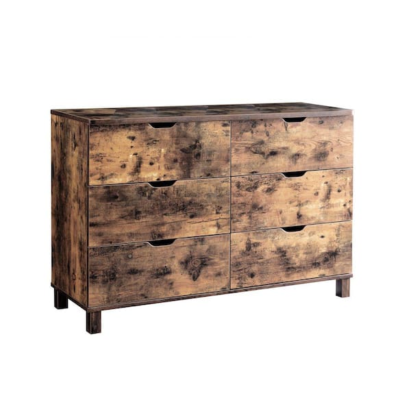 Benjara 47.25 in. Distressed Brown 6 Drawer Dresser with Wooden Frame and Straight Legs