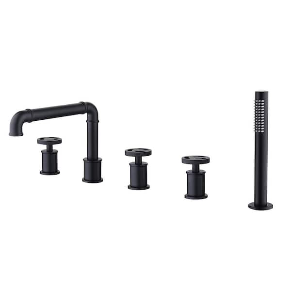 matrix decor 3-Handle Tub-Mount Roman Tub Faucet with Hand Shower in Matte Black