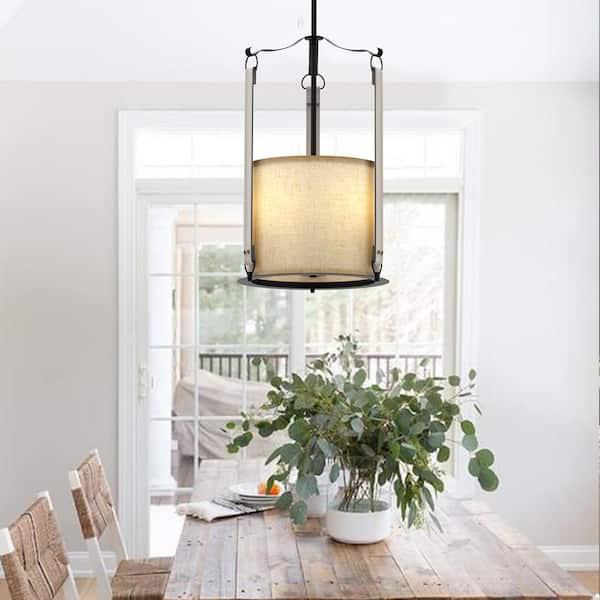 TOZING 3-Light Black Industrial Fabric Leather Lampshade Design Farmhouse Metal Pendant lights Fixture for Kitchen Island