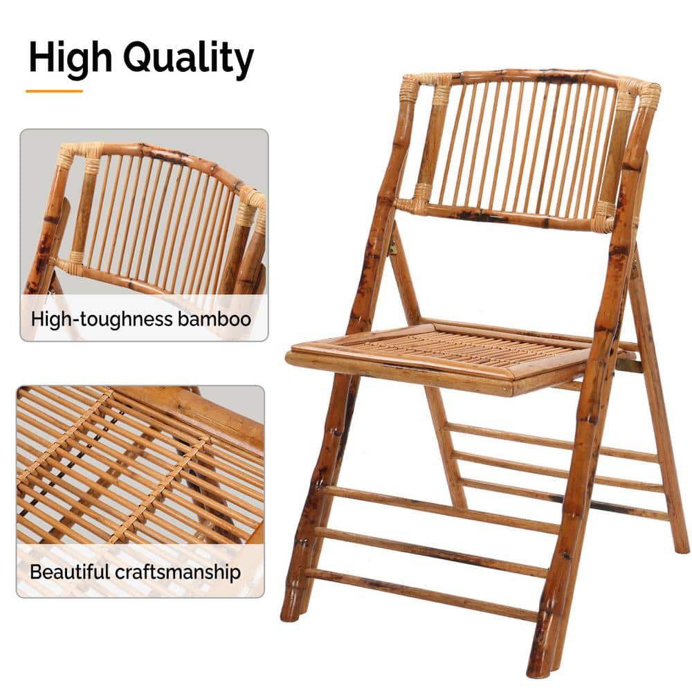 VINGLI Natural Bamboo Folding Armless Dining Chairs, Set of 4