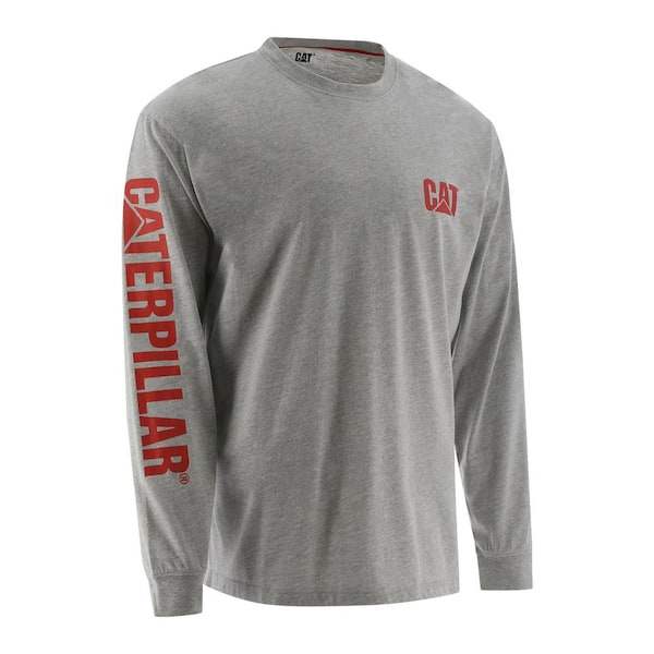 Caterpillar Trademark Banner Men's Small Heather Grey Cotton Long Sleeve T-Shirt