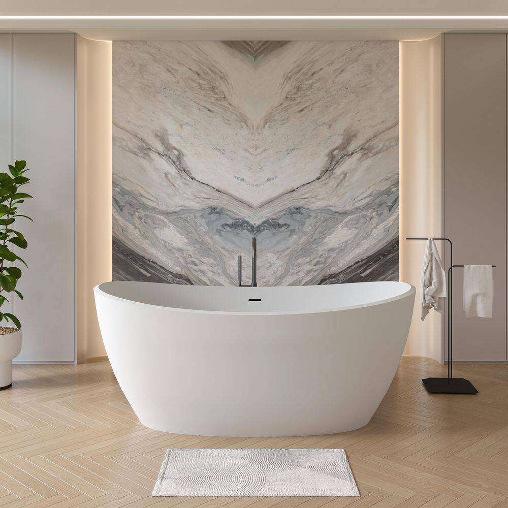Moray 65 in. x 33.5 in. Solid Surface Stone Resin Flatbottom Freestanding Bathtub Soaking Bathtub in Matte White price history on PriceWatchPro