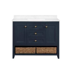 Granary 42 in. Bath Vanity in Midnight Blue with Cultured Marble Vanity Top in White with White Basin