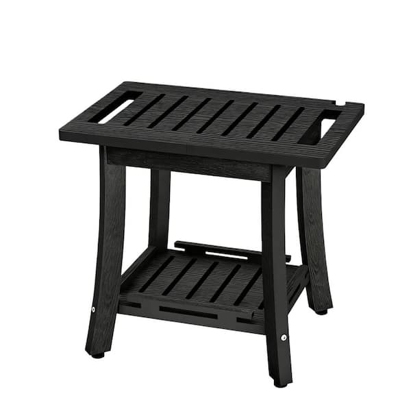 18.6 in. W Waterproof Heavy Duty 400 lbs. Plastic Shower Seat with Storage Shelf Shower Bench in Black for Daily Shower