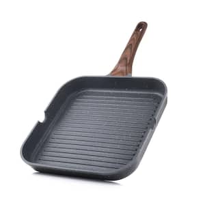 9.5 in. Gray Nonstick Ceramic Grill Pan, Square Grilling Pan with Pour Spouts, Aluminum Grill Skillet for All Stoves