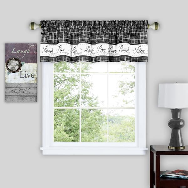 ACHIM Live, Love, Laugh 14 in. L Polyester Window Curtain Valance in Charcoal