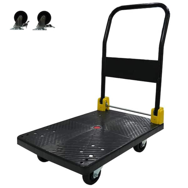 440 lbs. Capacity Platform Truck Flatbed Cart Heavy Duty Steel Foldable Push Cart Dolly with Swivel Brake Casters