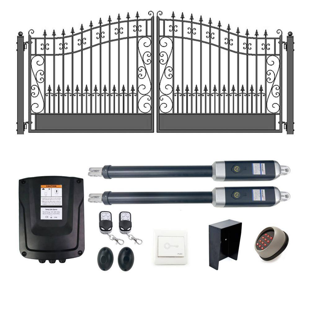 18 ft. x 6 ft. Automated Steel Venice Dual Swing Black Steel Driveway Gate 