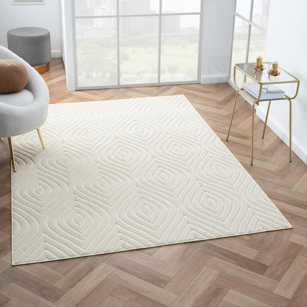 Arlo Ivory 5 ft. x 7 ft. Geometric High-Low Polypropylene Indoor/Outdoor Area Rug