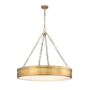 Anders 30 W 3-Light Rubbed Brass integrated LED Pendant Light with Marbling Parian Plastic Shade