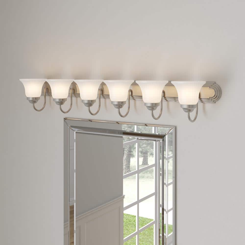 48" Brushed Nickel 6-Light Bath Vanity with Alabaster Glass