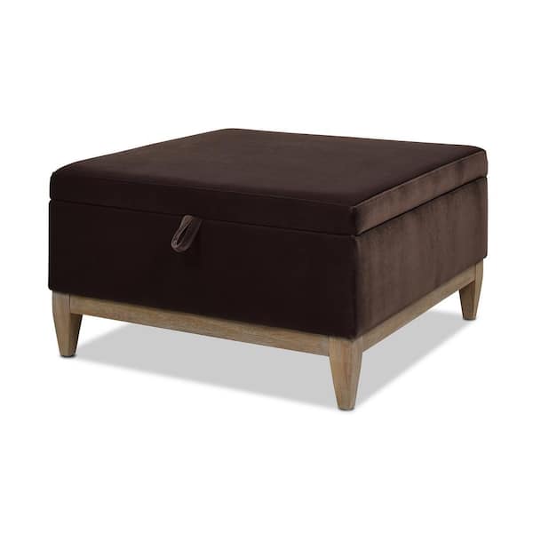 Jennifer Taylor Knox 35 in. Square Storage Cocktail Ottoman, Deep Brown Performance Velvet