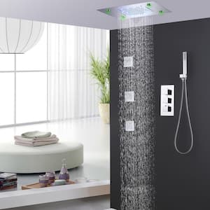 LED Thermostatic Triple-Handle 4-Spray Shower Faucet 3.7 GPM with Body Spray in Polished Chrome (Valve Included)
