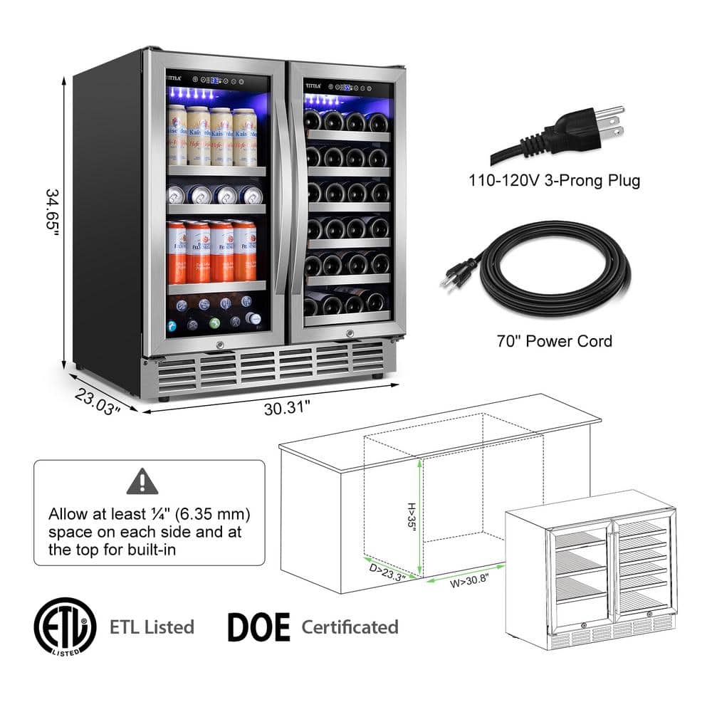30" Stainless Steel Dual Zone Wine and Beverage Refrigerator