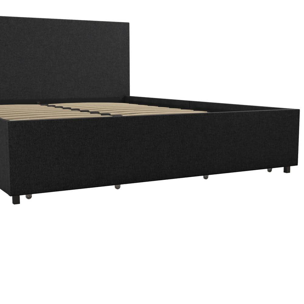 Kelly Dark Gray Upholstered Queen Bed with Storage Drawers