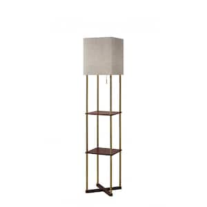 62.25 in. Brown 1 Light 1-Way (On/Off) Column Floor Lamp for Liviing Room with Cotton Square Shade