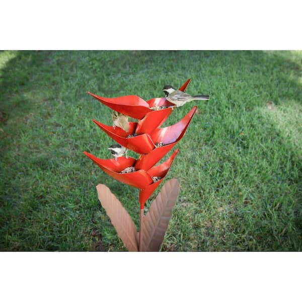 Details about   Steel 42 Inch Bird Feeder in Red Heliconia Outdoor Garden Stake Flower Seed Tray 