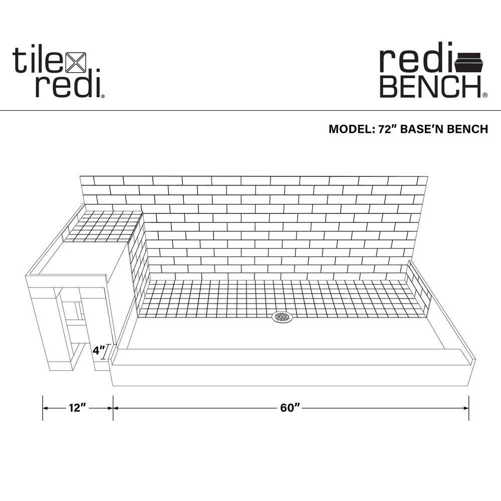 Polished Chrome 72" x 48" Rectangular Alcove Shower Pan with Bench