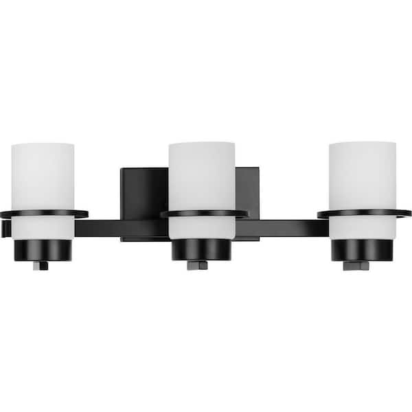 Progress Lighting Reiss 22.75 in. 3-Light Matte Black Vanity Light with Etched Glass Shade