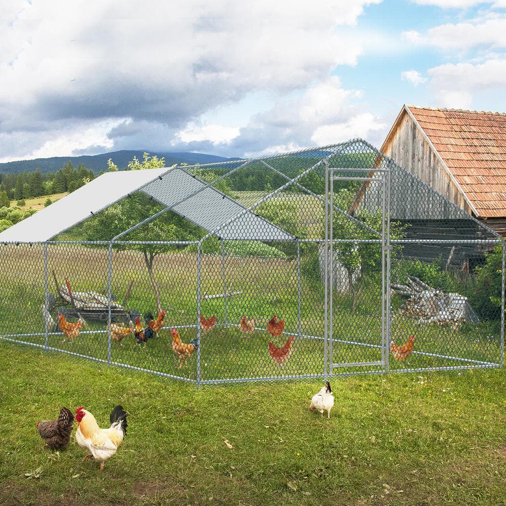 Large Galvanized Steel Chicken Coop with Waterproof Cover