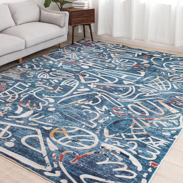 Sportsglyphs 6 ft. x 6  ft. Blue Western Area Rug