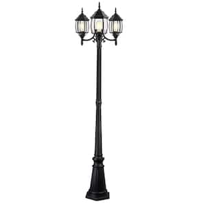 Hurry 85.43 in. 3-Light Outdoor Matte Black Metal Hardwired Waterproof Post Light Set with No Bulbs Included