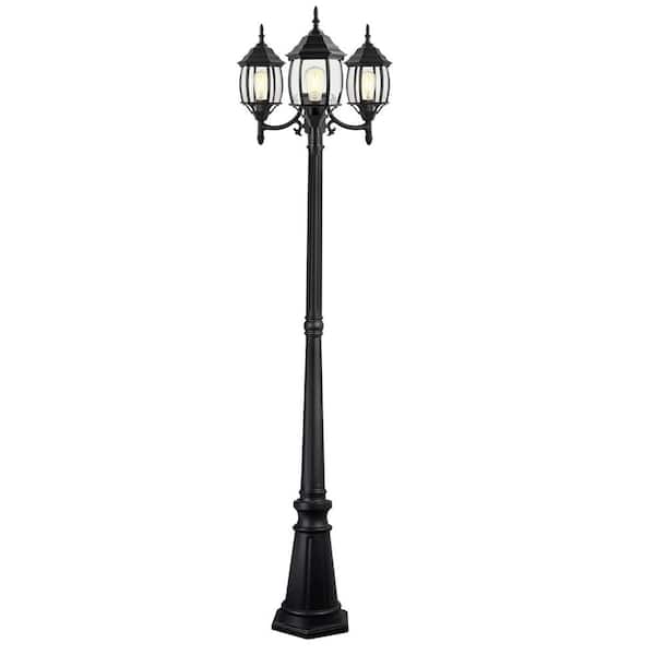 Hukoro Hurry 85.43 in. 3-Light Outdoor Matte Black Metal Hardwired Waterproof Post Light Set with No Bulbs Included