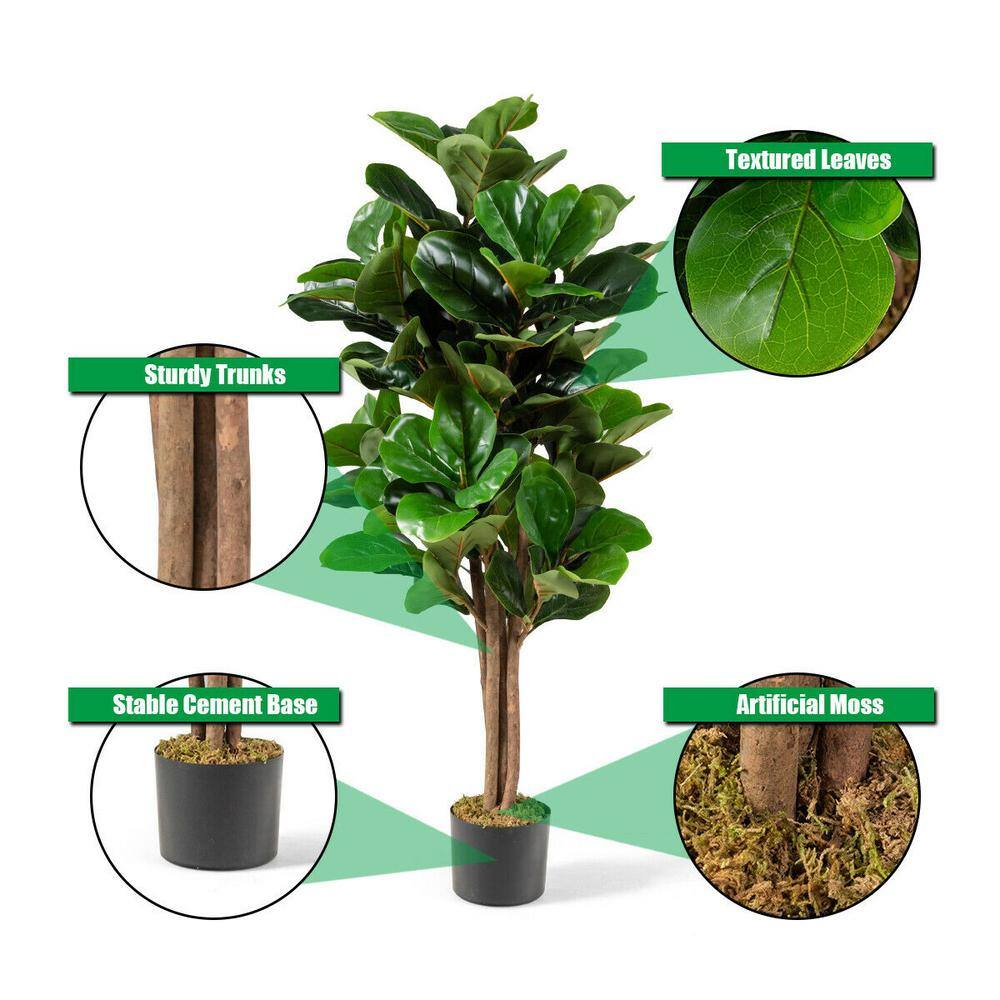 4ft Green Artificial Fiddle Leaf Fig Tree in Black Plastic Pot