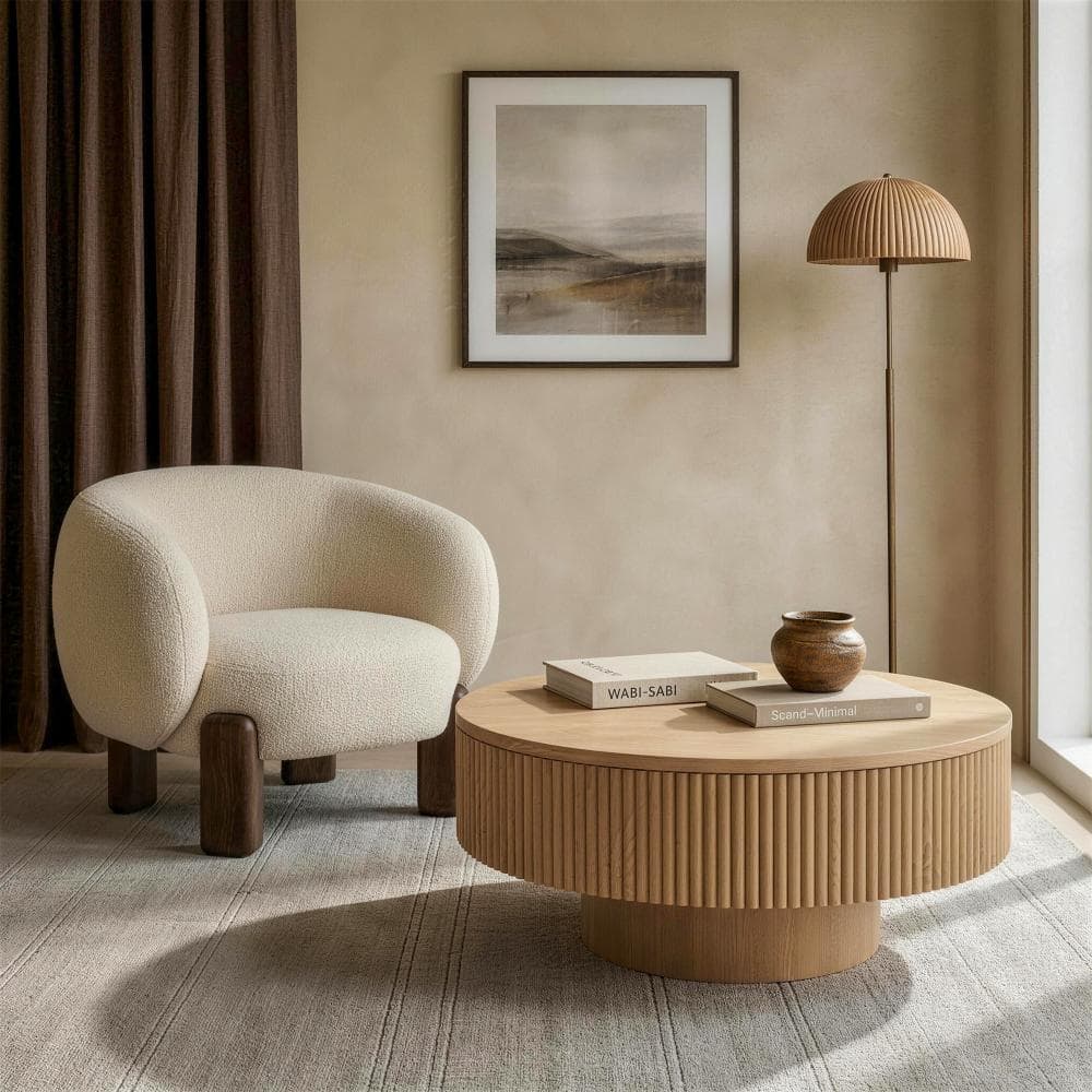 Modern Round Solid Wood Coffee Table with Fluted Design price history on PriceWatchPro