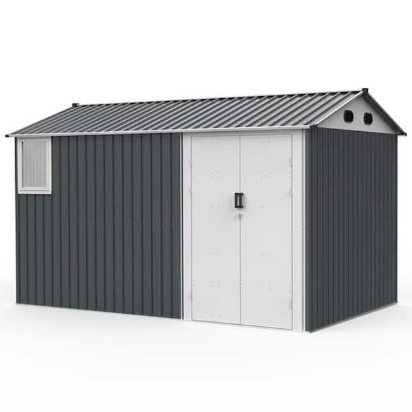 Unbranded 12 ft. W x 8 ft. D Metal Outdoor Storage Shed with Window Floor Base, Air Vents and Double Hinged Door (84.9 sq. ft.)