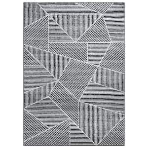 Contemporary Geometric Black 7 ft. 10 in. x 10 ft. Stripe Area Rug