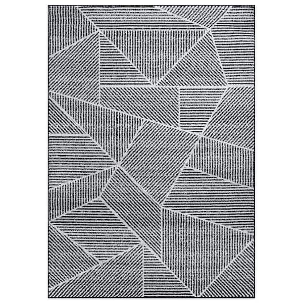 World Rug Gallery Contemporary Geometric Black 7 ft. 10 in. x 10 ft. Stripe Area Rug