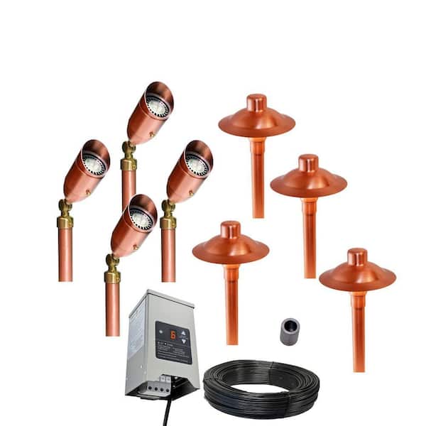 Professional Series Low-Voltage Brushed Satin Copper Outdoor LED Landscape Path Light and Spot Light Kit (8-Pack)