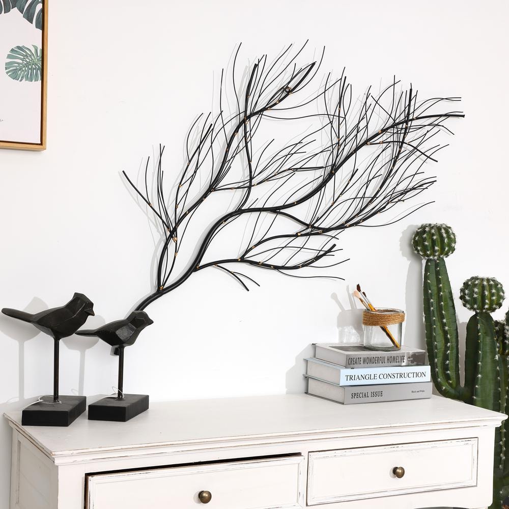 LuxenHome Black and Gold Metal Branch Wall Sculpture