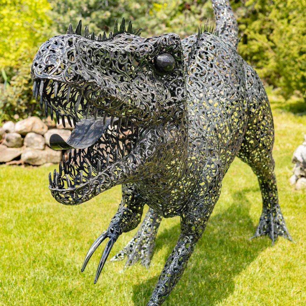 7.33ft Tall Black-Bronze Metal Tyrannosaurus Rex Garden Statue