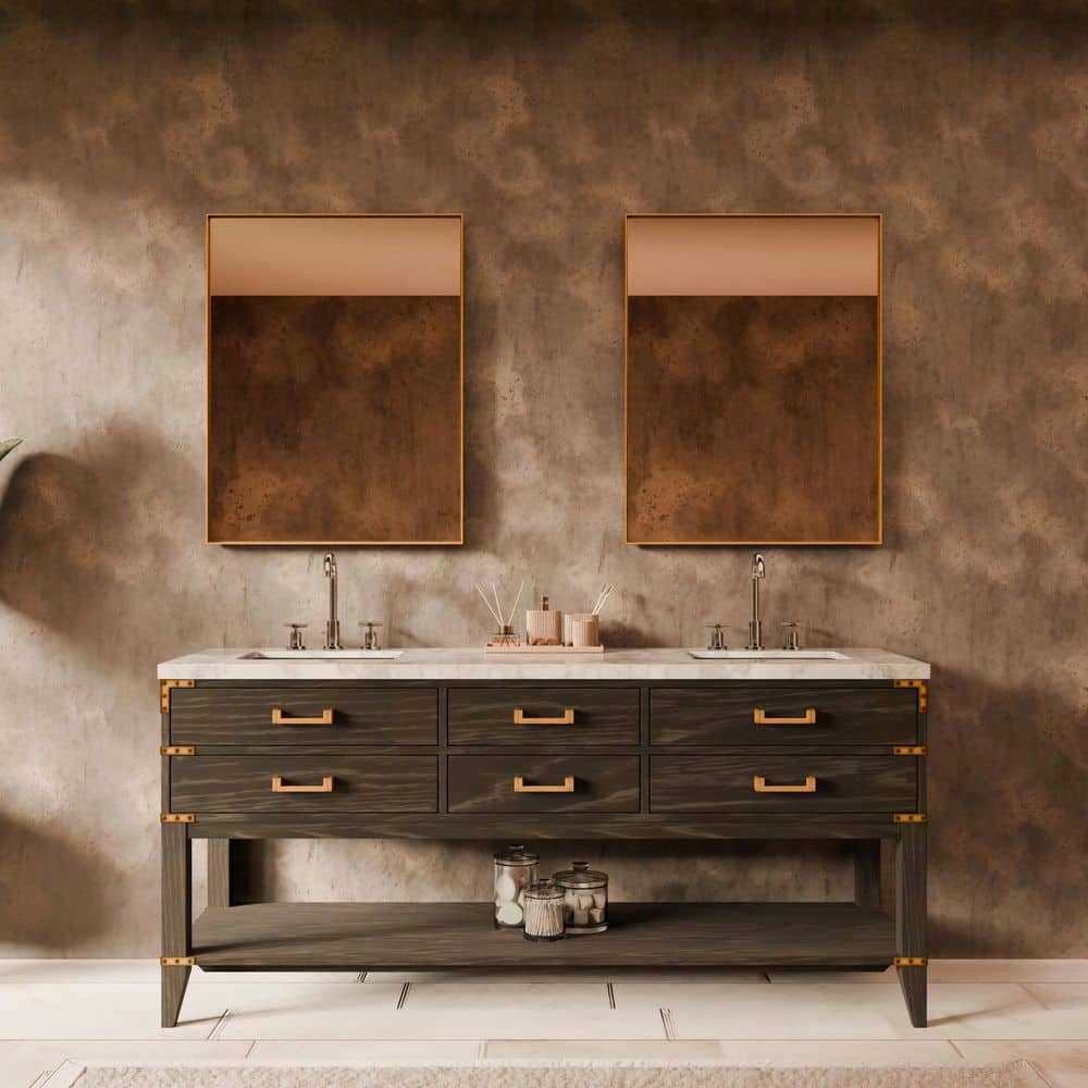 Irvington 72 in W x 22 in D Black Oak Double Bath Vanity, Carrara Marble Top, and 34 in Mirrors price history on PriceWatchPro