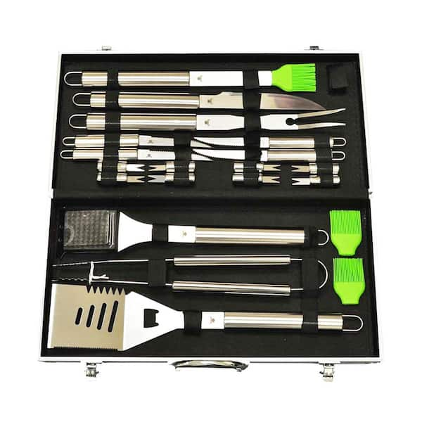 Chef Buddy 19-Piece Heavy Duty BBQ Set with Case, Silver